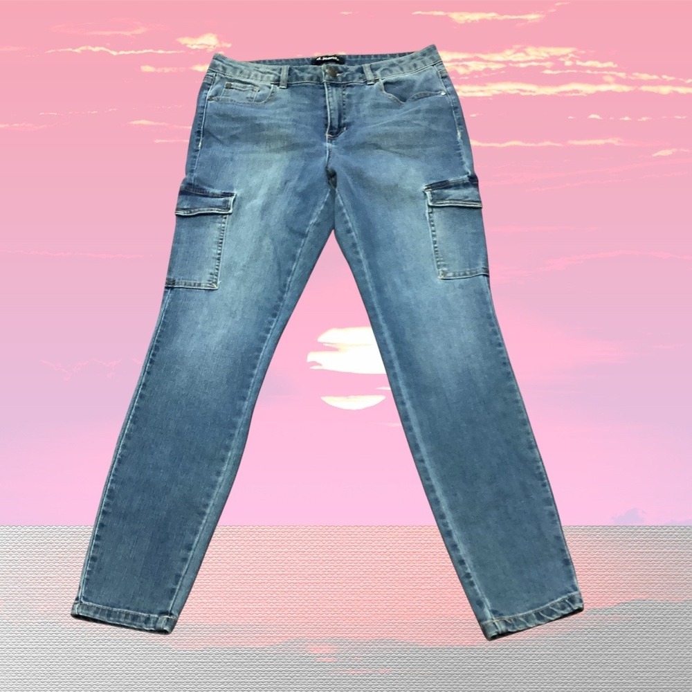 d.jeans Womens Cargo Skinny Jeans Medium Wash Blue Utility Denim Size 8